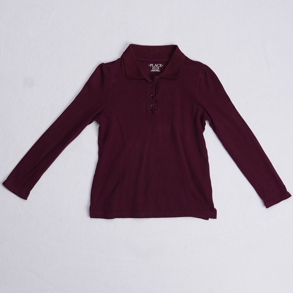 Childrens Place Girls Polo Shirt Size M 7/8 Burgundy Long Sleeve School Uniform